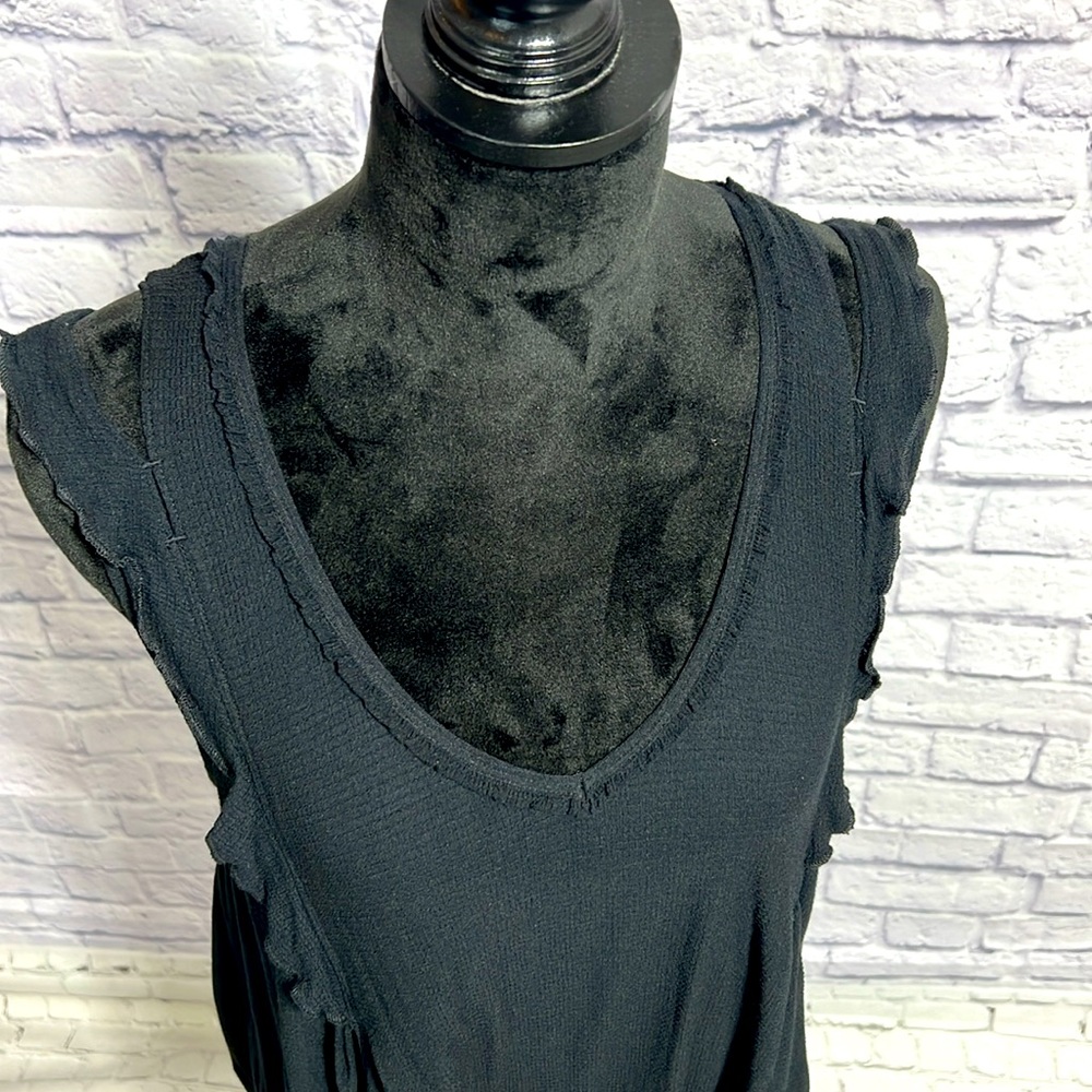 🆕 Free People V-Neck Split-Strap Ruffled Tank - Black - Size Small - Picture 7 of 16